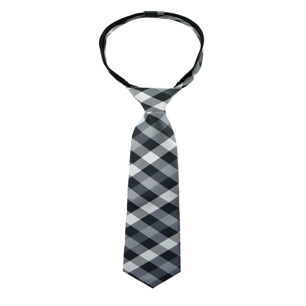 Spring Notion Boys' Pre-tied Woven Zipper Tie Large Checkered Black