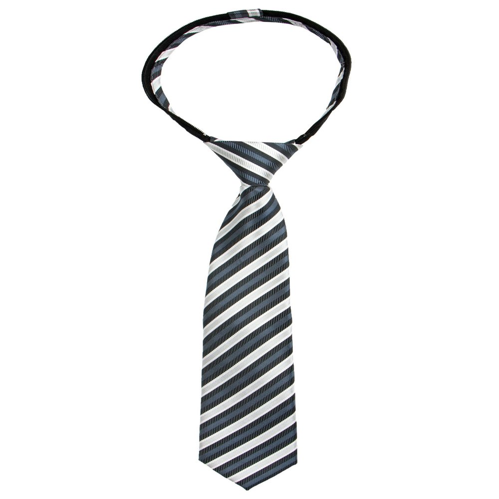 Spring Notion Boys' Pre-tied Woven Zipper Tie Small Grey Stripes