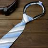 Spring Notion Boys' Pre-tied Woven Zipper Tie Small Blue Ivory Stripes view 2