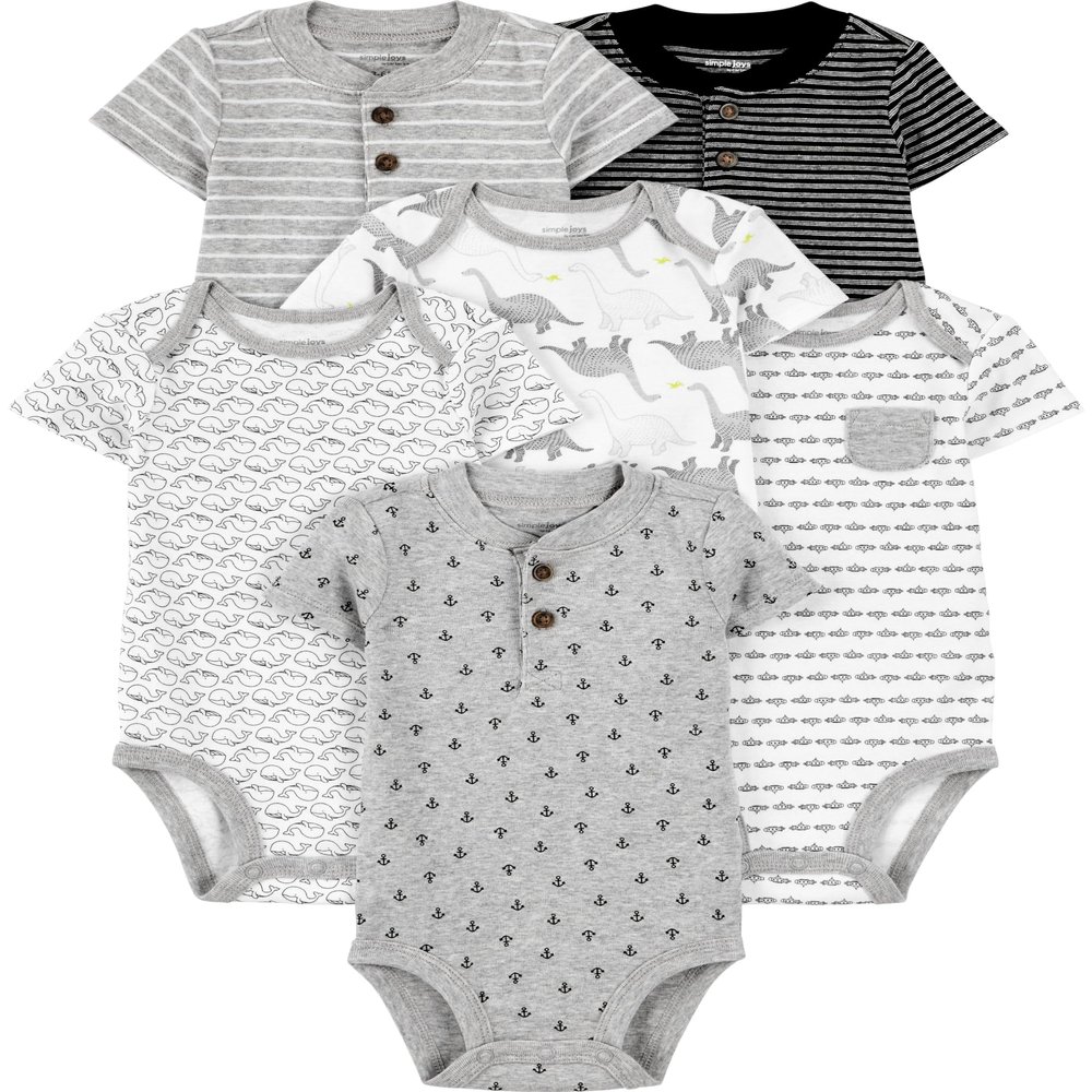 Simple Joys by Carter's Baby 6-pack Short-sleeve Embellished Bodysuit, black/white, Preemie
