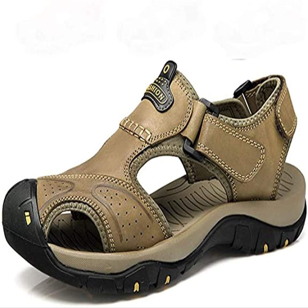 Asifn Athletic Slides Sandals Sports Men Breathable Leather Outdoor Leisure Non-Slip Beach Shoes Slippers Hiking Fisherman Yellow(12.5 M US,29.5 cm Heel to Toe