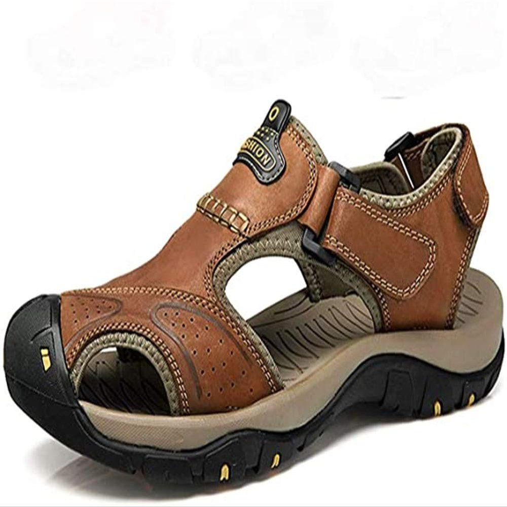 Asifn Athletic Slides Sandals Sports Men Breathable Leather Outdoor Leisure Non-Slip Beach Shoes Slippers Hiking Fisherman Brown(12 M US,29 cm Heel to Toe