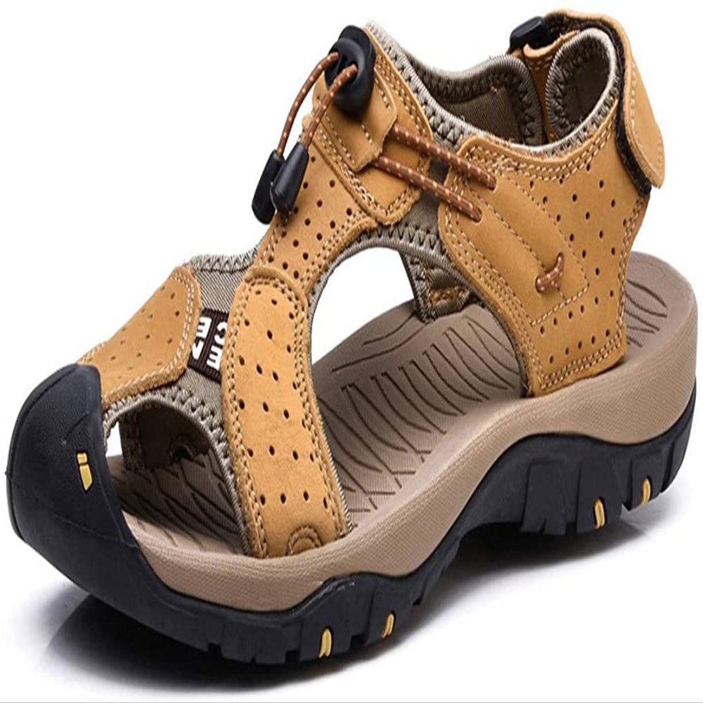 Asifn Sandals Men Leather Beach Shoes Baotou Casual Large Size Outdoor Casual Fisherman Strap Hiking brown-37(7 M US,24.5 cm Heel to Toe
