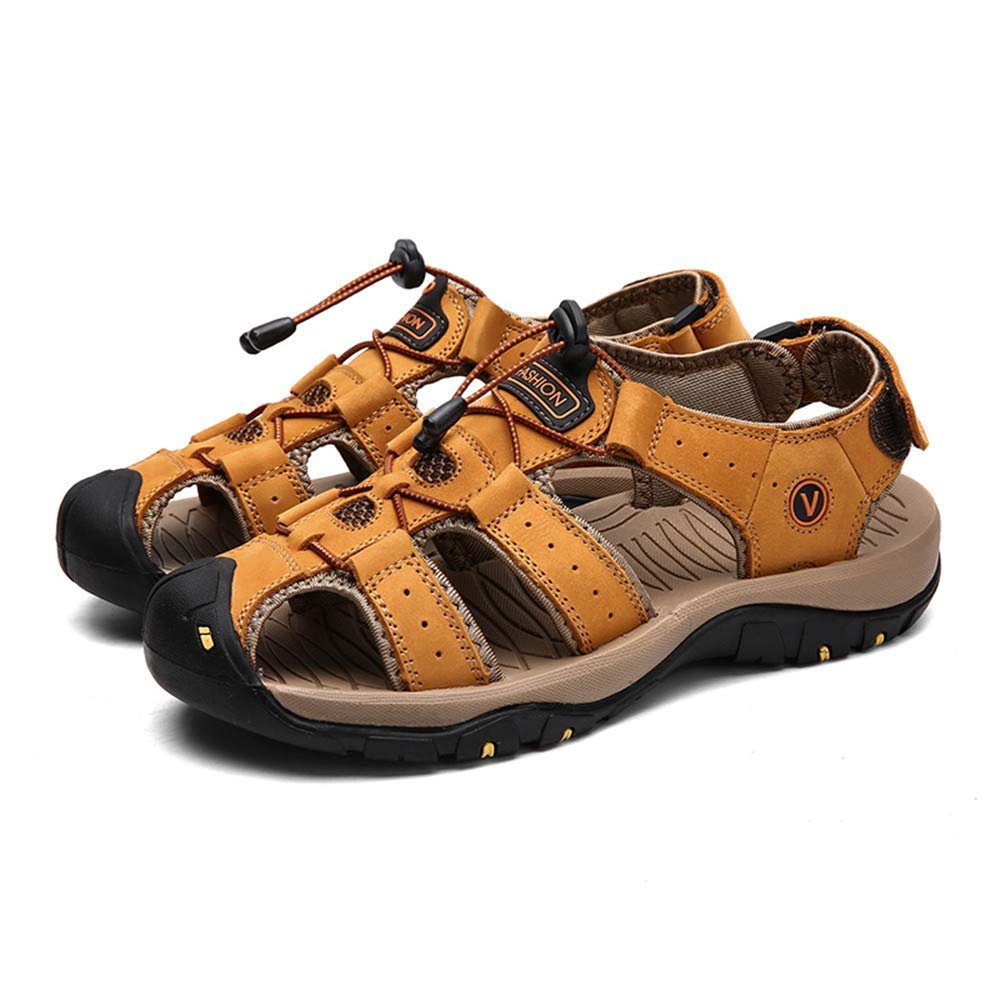 Asifn Sandals Men Leather Beach Shoes Baotou Casual Large Size Outdoor Casual Fisherman Strap Hiking yellow-40(9 M US,26 cm Heel to Toe