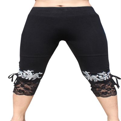 Full Funk Ladies Little Legging Pants with Lace Trim Nature Print, Medium, Black Flower