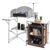CampLand Folding Camping Kitchen Table with Windscreen,Portable Outdoor Cooking Station with Storage Cabinet & Side Tables Heavy Duty Camp Cook Station for Camping & BBQWhite view 1