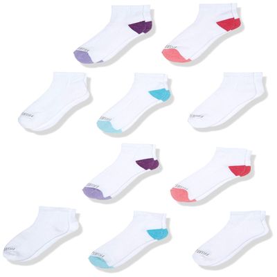 Fruit of the Loom Little Girls' 10-Pair Everyday Soft Ankle Socks, White, Shoe Size: 6 10.5 (Small)