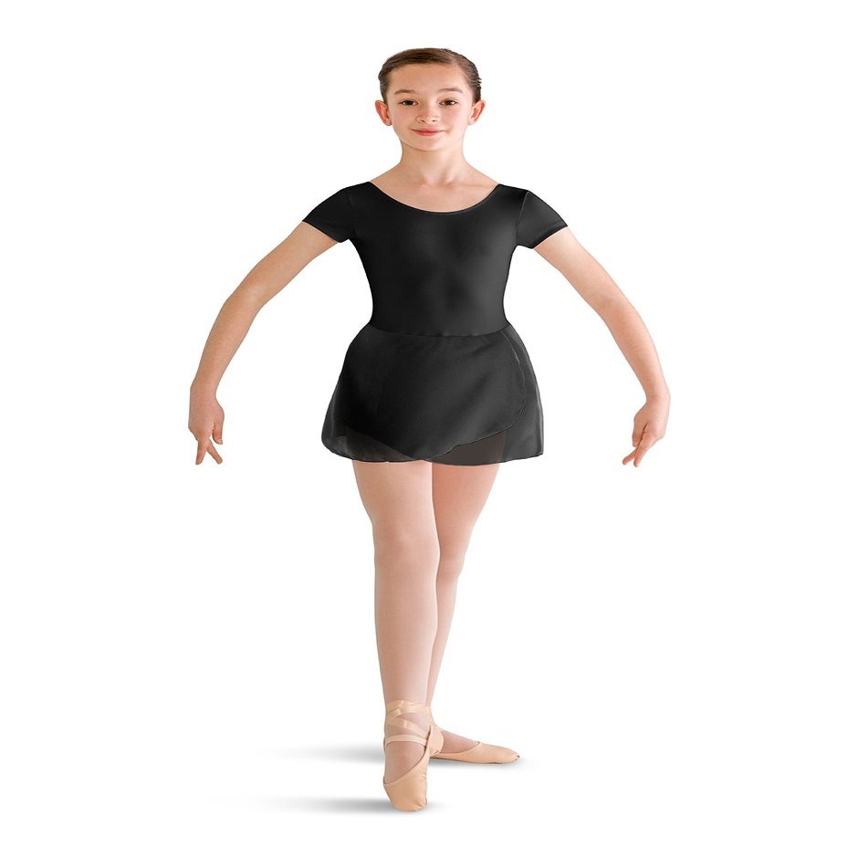 Bloch Dance Girls Prisha Short Sleeve Leotard Dress, Black, Size 6X-7