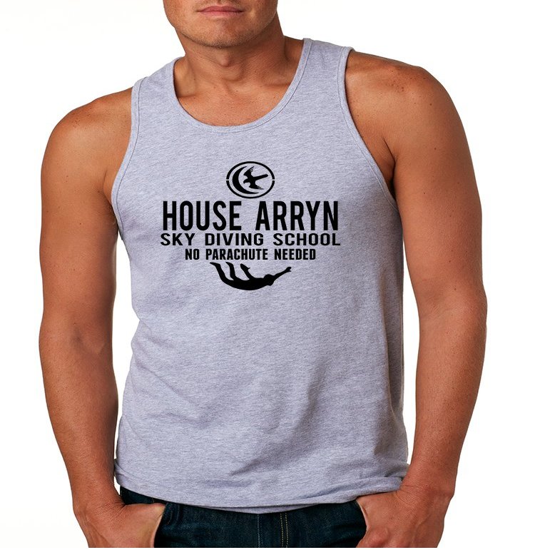 ALLNTRENDS Men's Tank Top House Arryn Sky Diving School Trendy Humor (S, Heather Grey)