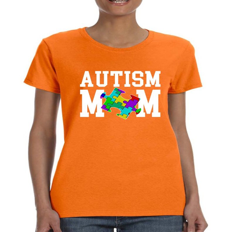 ALLNTRENDS Women's T Shirt Autism Mom Autistic Awareness Tshirt (2XL, Safety Orange)