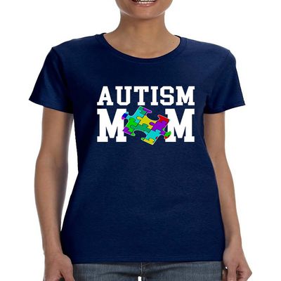ALLNTRENDS Women's T Shirt Autism Mom Autistic Awareness Tshirt (3XL, Navy Blue)