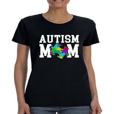 ALLNTRENDS Women's T Shirt Autism Mom Autistic Awareness Tshirt (XL, Black)