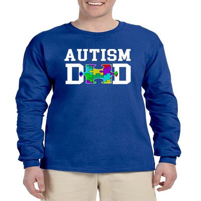 ALLNTRENDS Men's Long Sleeve Autism Dad Autistic Awareness Shirt (M, Royal Blue)