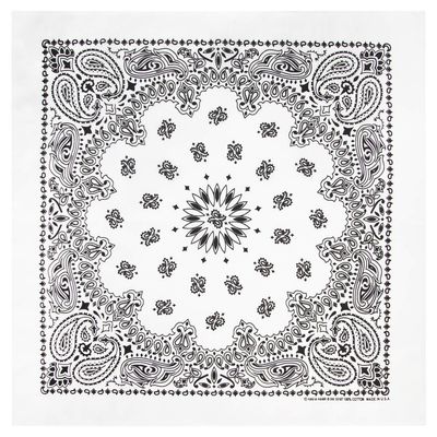 American Made White Western Paisley Bandana - Single Piece 22x22