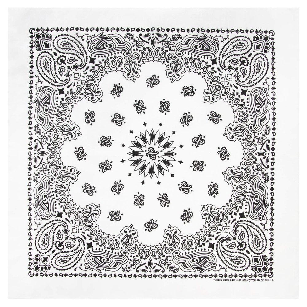 American Made White Western Paisley Bandana - Single Piece 22x22