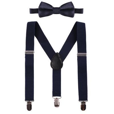 IBTOM CASTLE Kids Baby Y Back Adjustable Elastic Suspender Strong Clip-on Braces Bow Tie Set for Boys & Girls Navy One Size