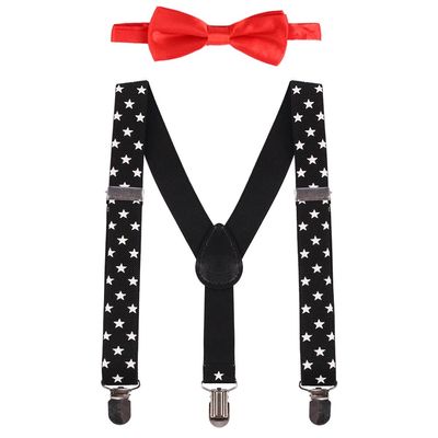 IBTOM CASTLE Kids Baby Y Back Adjustable Elastic Suspender Strong Clip-on Braces Bow Tie Set for Boys & Girls Black & White Star One Size