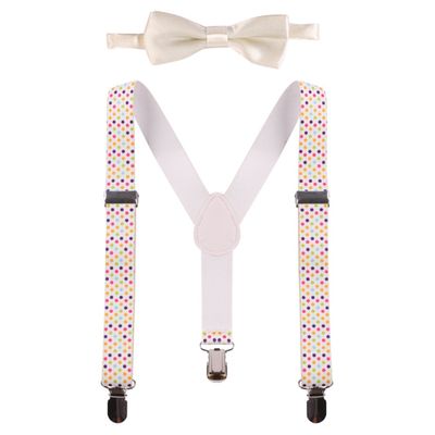 IBTOM CASTLE Kids Baby Y Back Adjustable Elastic Suspender Strong Clip-on Braces Bow Tie Set for Boys & Girls Multicolor Polka Dots One Size
