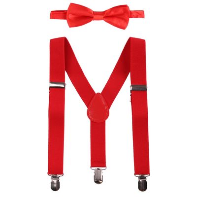 IBTOM CASTLE Kids Baby Y Back Adjustable Elastic Suspender Strong Clip-on Braces Bow Tie Set for Boys & Girls Red One Size