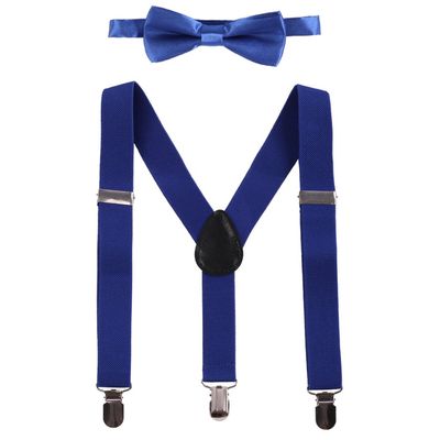 IBTOM CASTLE Kids Baby Y Back Adjustable Elastic Suspender Strong Clip-on Braces Bow Tie Set for Boys & Girls Royal Blue One Size