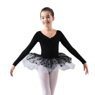 115242501 Long Sleeve Ballet Leotards Dance Tutu Skirt Dress(Black, XL)