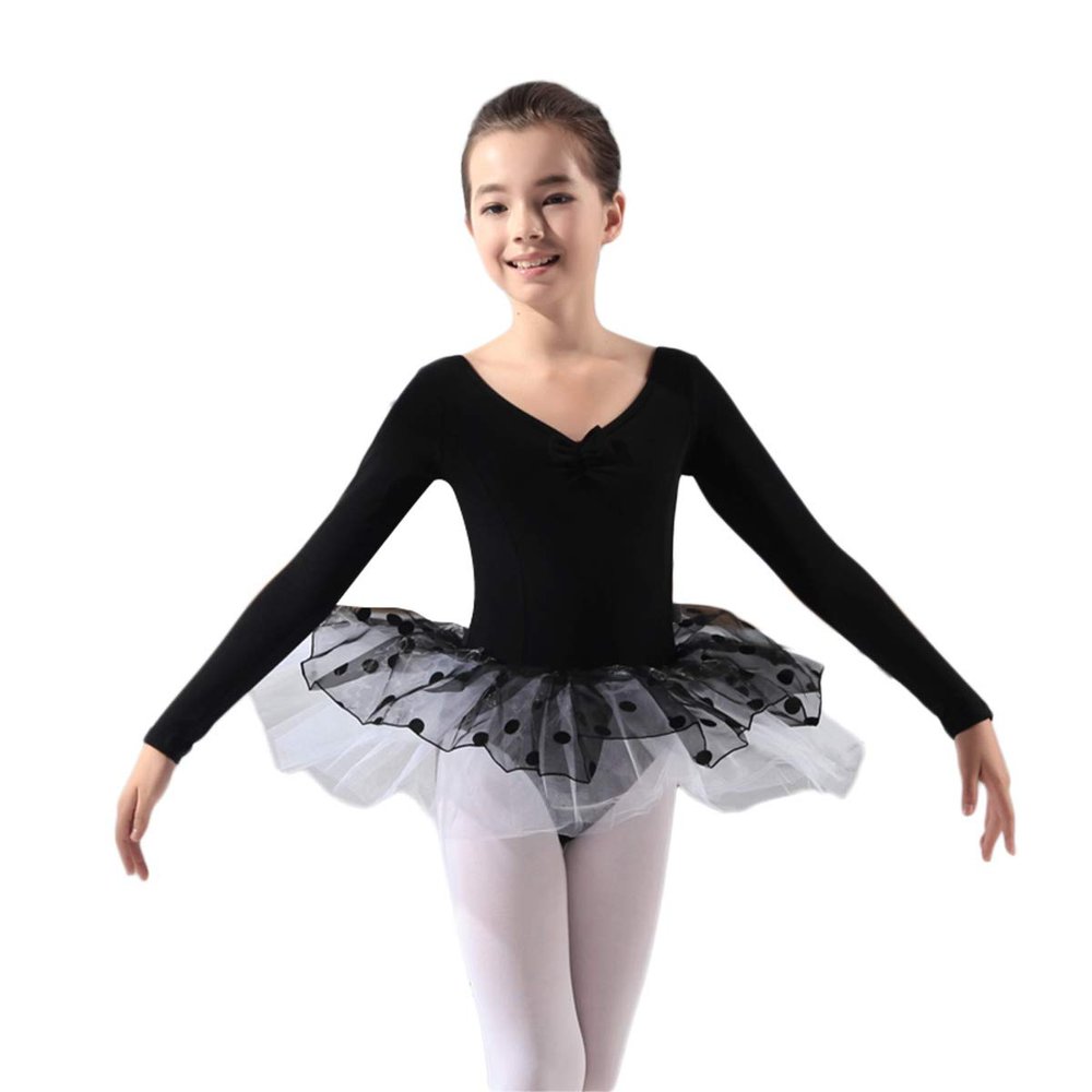 115242501 Long Sleeve Ballet Leotards Dance Tutu Skirt Dress(Black, XL)