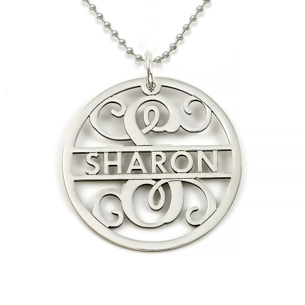 AJ's Collection Sterling Silver Fancy Round Initial and Name Necklace. Choice of 925, 14k Gold Plate, or Rose Gold Plate Over Sterling Silver