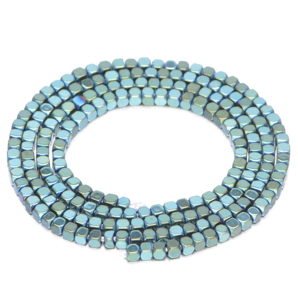 AD Beads Natural Hematite Gemstone Faceted Square Cube Loose Beads 16" 2x2mm 4x4mm (2x2mm, Metallic Green)