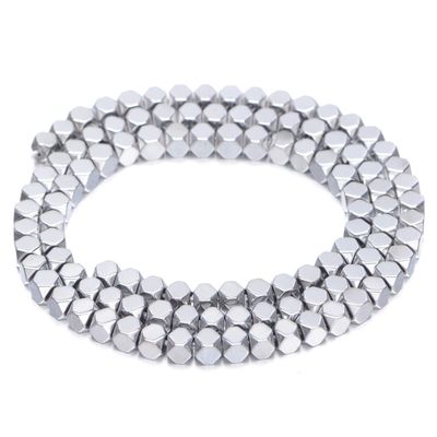 AD Beads 100 Pieces Natural Hematite Square Corn cuted Cube Loose Beads 16" for Necklace, Bracelet, Earring, Anklet Jewelry Making or Crafty Design (4x4mm, Metallic Silver)