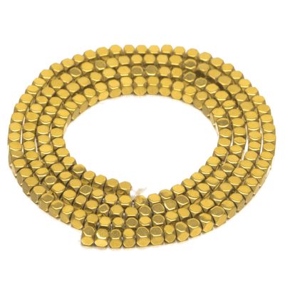 AD Beads Natural Hematite Gemstone Faceted Square Cube Loose Beads 16" 2x2mm 4x4mm (2x2mm, Metallic Gold)