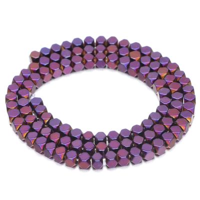 AD Beads Natural Hematite Gemstone Faceted Square Cube Loose Beads 16" 2x2mm 4x4mm (4x4mm, Metallic Purple)