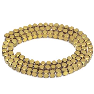 AD Beads Natural Hematite Gemstone Faceted Square Cube Loose Beads 16" 2x2mm 4x4mm (4x4mm, Metallic Gold)