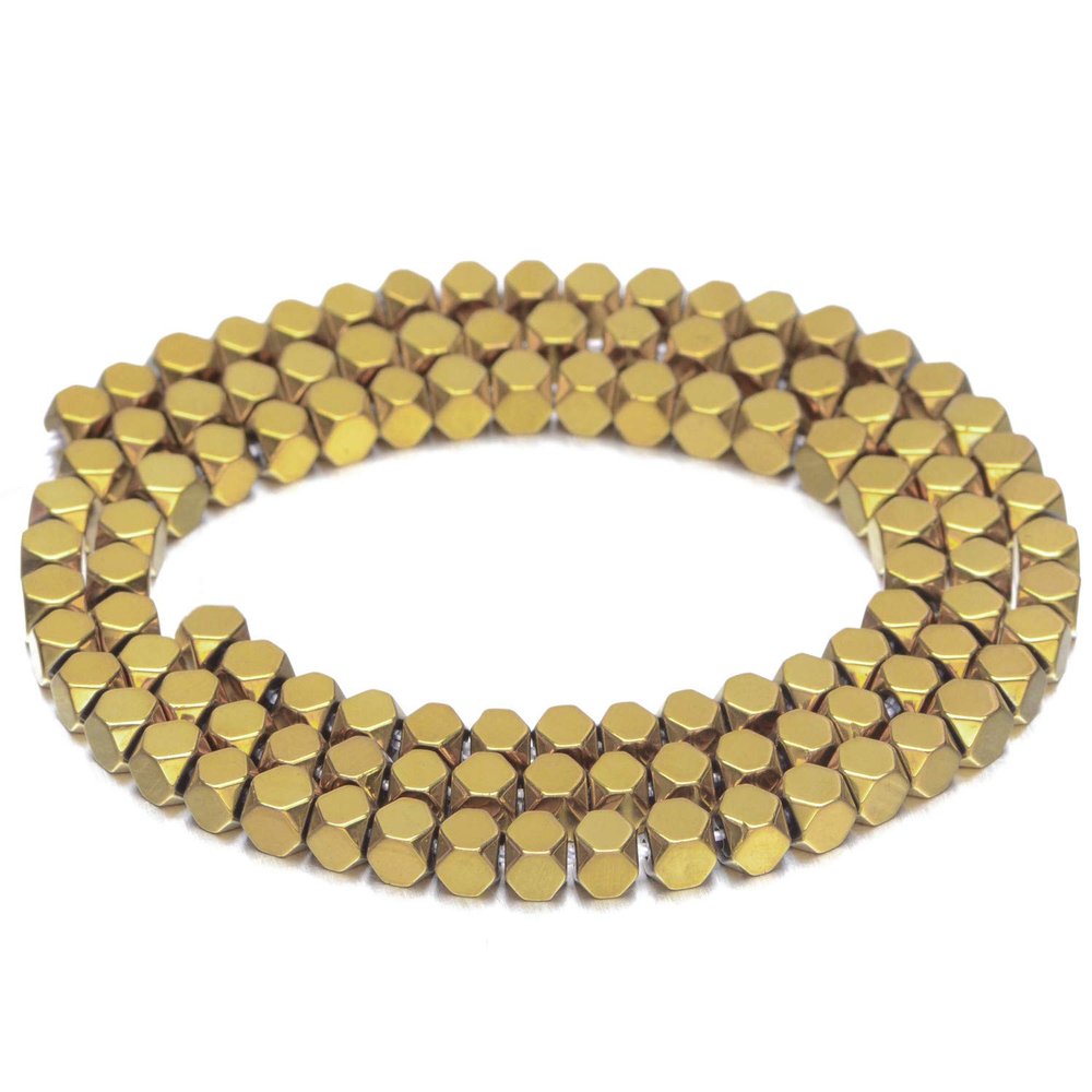 AD Beads Natural Hematite Gemstone Faceted Square Cube Loose Beads 16" 2x2mm 4x4mm (4x4mm, Metallic Gold)