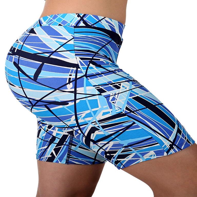 Adoretex Women's 4 Way Stretch Sport Board Shorts Swimsuit Bottom Skinny Capris Swim Shorts-FJ002-Blue-Large