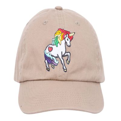 Unicorn Youth Sized Adjustable Baseball Hat, Khaki