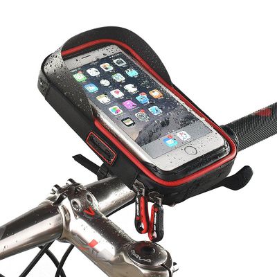 Bicycle Mobile Phone Bracket Transparent Touchable Pouch Case 360 Degree Rotating Waterproof Holder Bike Bag for Smartphones GPS (Red)
