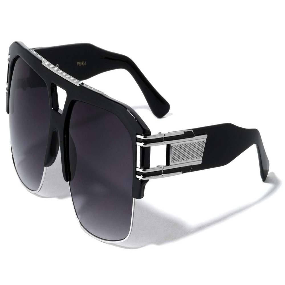 Dweebzilla Gazelle B-Boy Square Metal & Plastic Retro Aviator Sunglasses (Black & Silver Frame, Black)