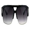 Dweebzilla Gazelle B-Boy Square Metal & Plastic Retro Aviator Sunglasses (Black & Silver Frame, Black) view 2