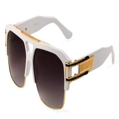 Dweebzilla Gazelle B-Boy Square Metal & Plastic Retro Aviator Sunglasses (White & Gold Frame, Black)