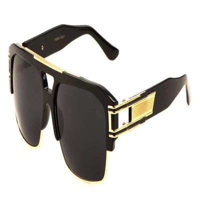 Dweebzilla Gazelle B-Boy Square Metal & Plastic Retro Aviator Sunglasses (Black & Gold Frame, Black)