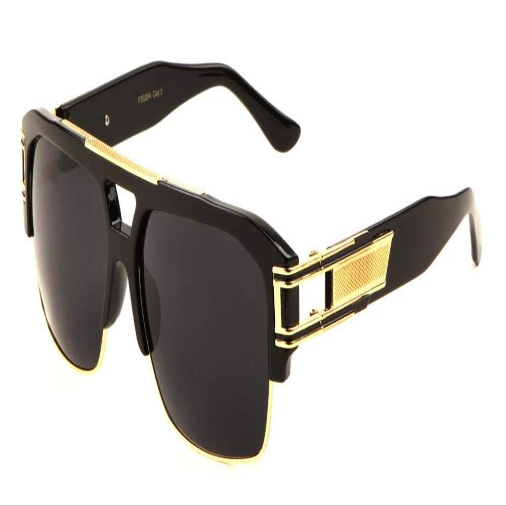 Dweebzilla Gazelle B-Boy Square Metal & Plastic Retro Aviator Sunglasses (Black & Gold Frame, Black)