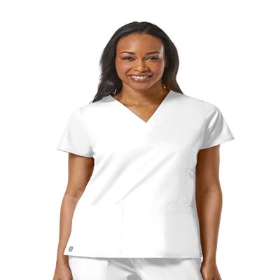 Maevn - EON V-Neck Pocket Scrub Top, Scrub Shirts for Women with Coolmax Technology, 2-Way Stretch Soft Scrubs for Women, Wrinkle-Resistant and Quick-Dry Scrub T Shirt White