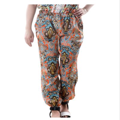 Jueshanzj Women Pants Harem Printed Elastic Orange OneSize