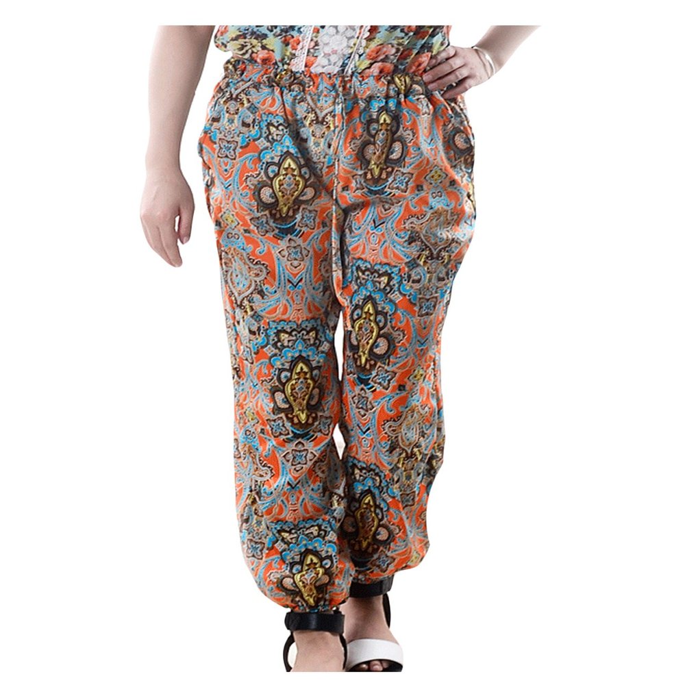 Jueshanzj Women Pants Harem Printed Elastic Orange OneSize