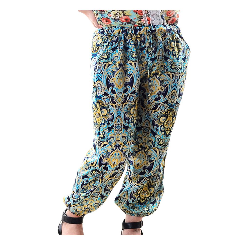 Jueshanzj Women Pants Harem Printed Elastic Blue OneSize
