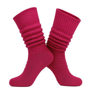 AWS/American Made Slouchy Scrunch Cotton Slouch Socks for Women Shoe Size 5 to 10 (Fuchsia, 1 Pair)