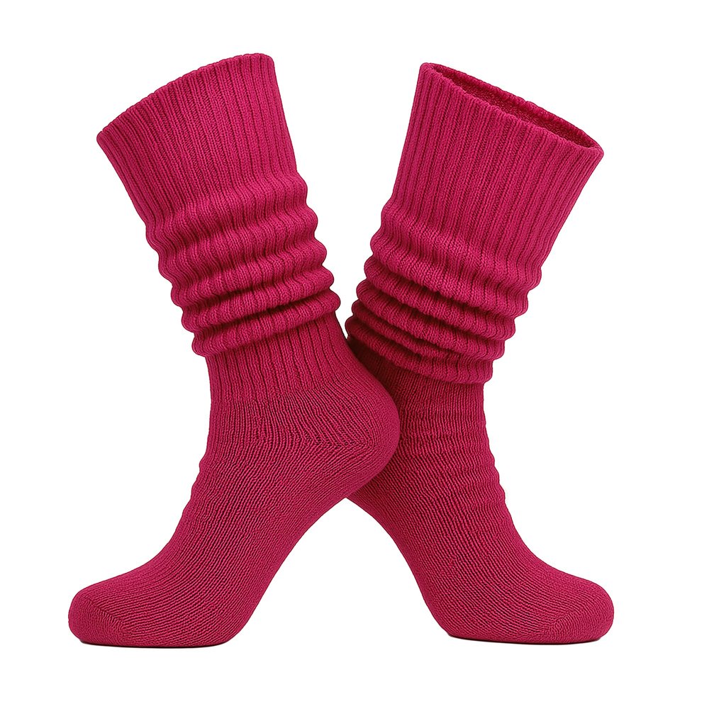 AWS/American Made Slouchy Scrunch Cotton Slouch Socks for Women Shoe Size 5 to 10 (Fuchsia, 1 Pair)
