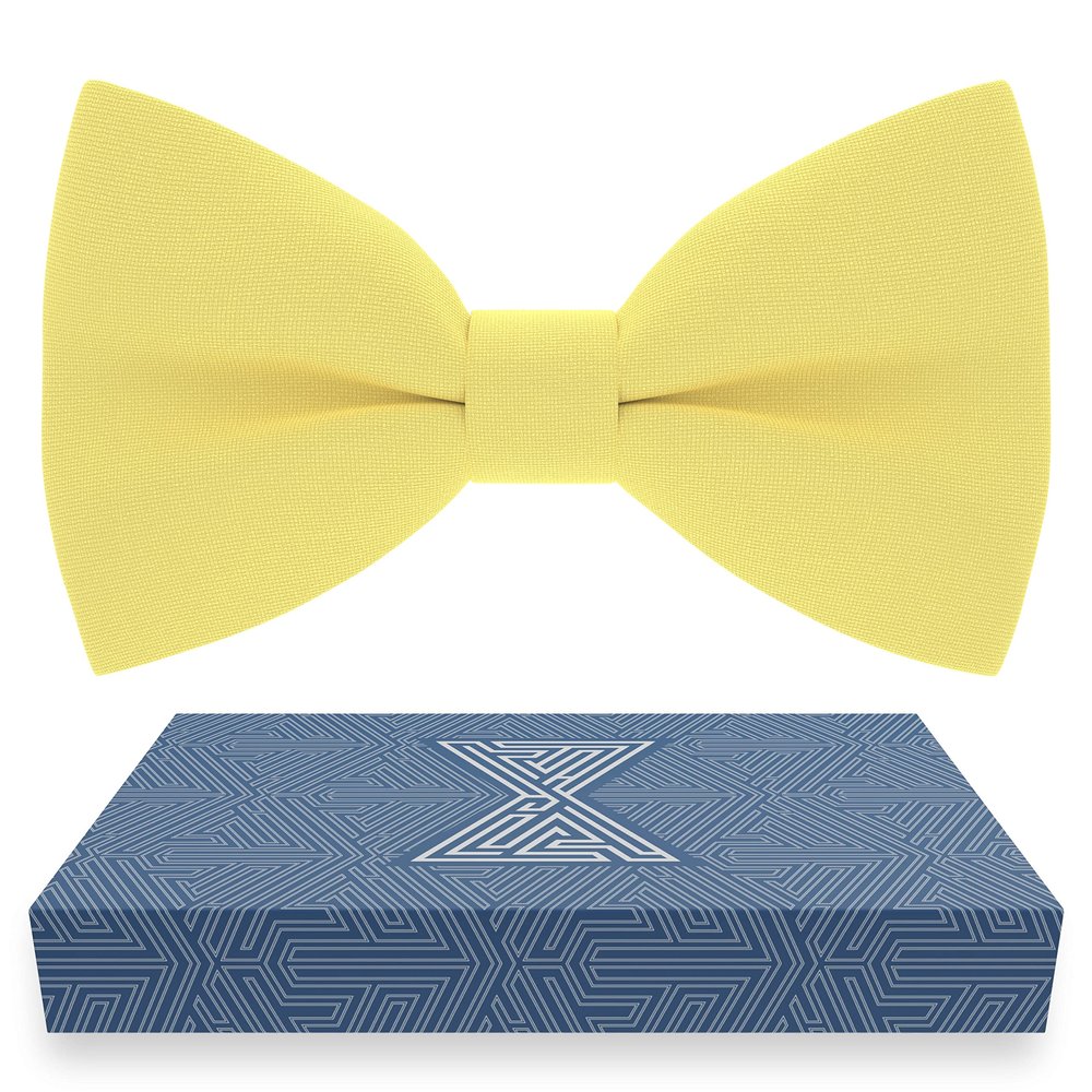 Bow Tie House Men's Classic Pre-Tied Bow Tie Formal Solid Tuxedo (Large, Lemon)
