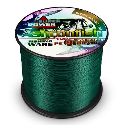 Ashconfish Braided Fishing Line- 9 Strands Super Strong PE Fishing Wire Heavy Tensile for Saltwater & Freshwater Fishing -Abrasion Resistant - Zero Stretch- 300M/328Yds 30LB Moss Green