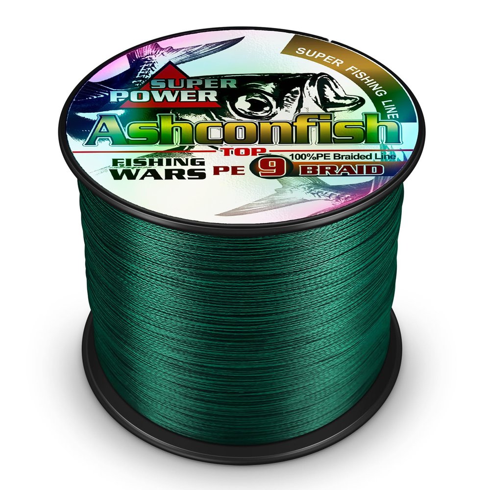Ashconfish Braided Fishing Line- 9 Strands Super Strong PE Fishing Wire Heavy Tensile for Saltwater & Freshwater Fishing -Abrasion Resistant - Zero Stretch- 300M/328Yds 30LB Moss Green
